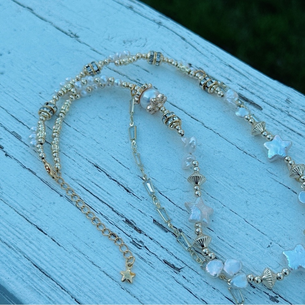 X628 Handmade Freshwater Baroque Star Pearl Dainty Double Layer Necklace - Picture 8 of 9